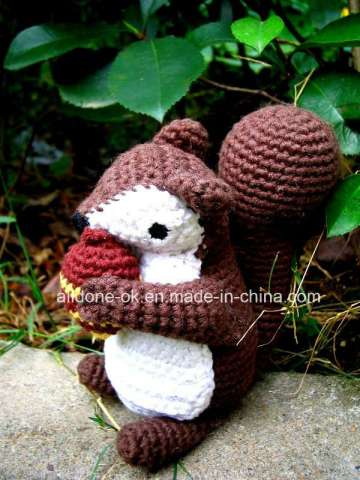 Hand Knit Crochet Plush Amigurumi Stuffed Squirrel Toy Doll